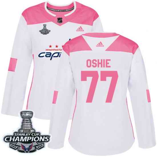 Adidas Capitals #77 T J Oshie White Pink Authentic Fashion Stanley Cup Final Champions Womens Stitched NHL Jersey
